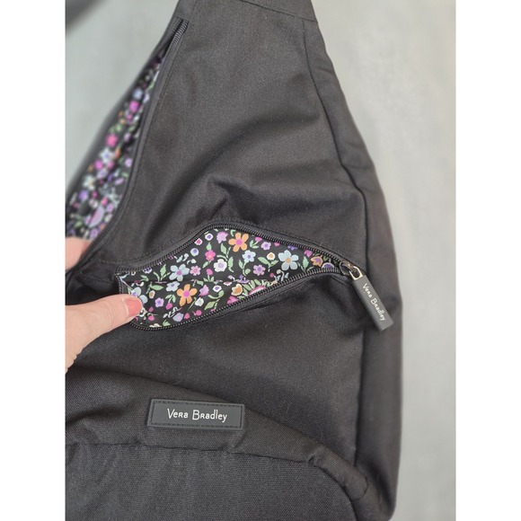 Vera Bradley Black Nylon Canvas Sling Backpack w/Padding Multi Floral Lined - Picture 4 of 10